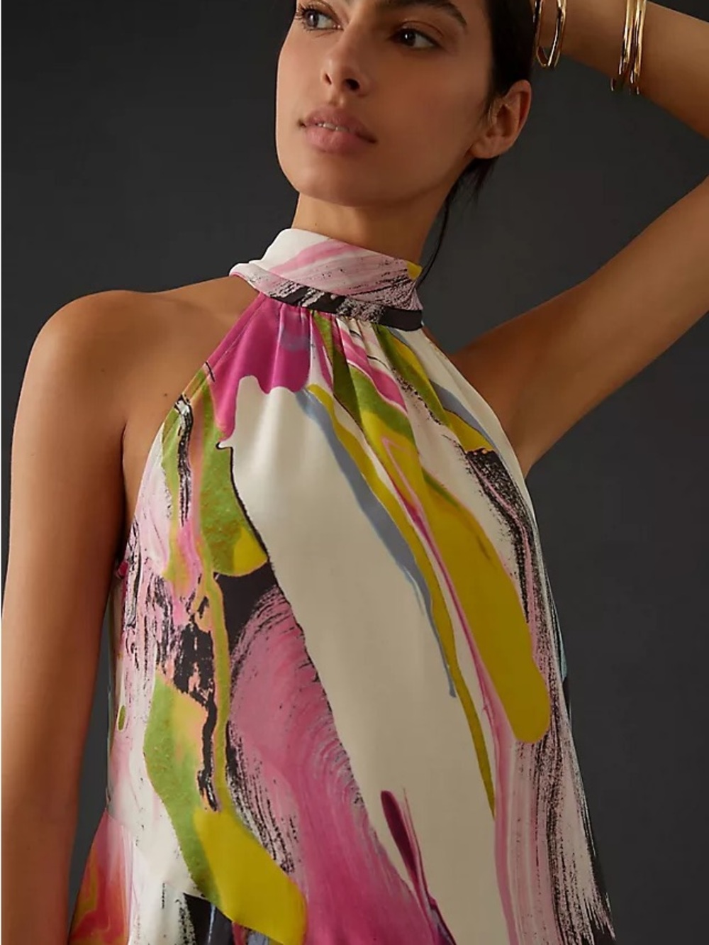 Anthropologie Abstract Marble Halter Midi Dress Asymmetrical Hem - Picture 3 of 5